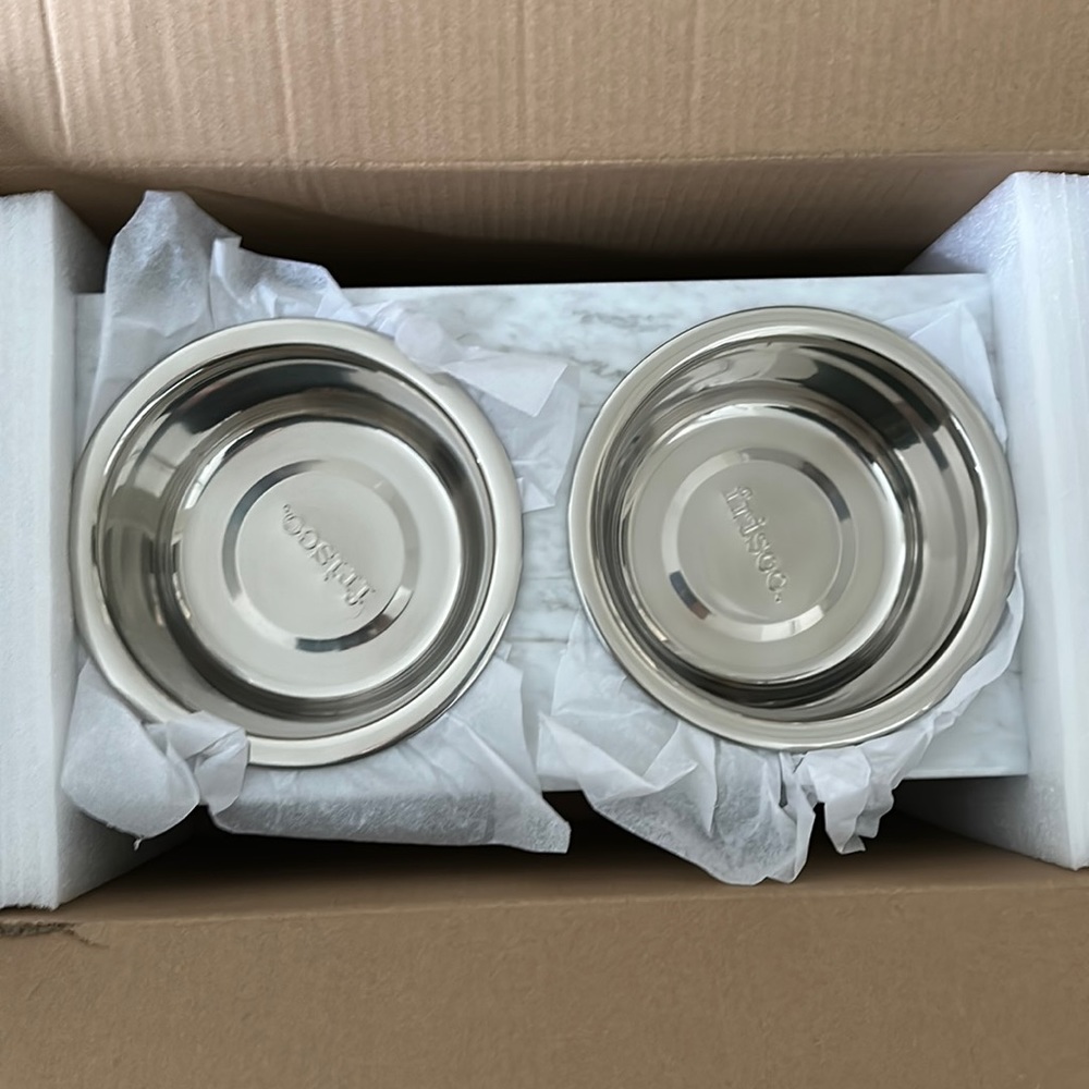 Frisco Marble Print Stainless Steel Double Elevated Dog Bowl NWT NIB